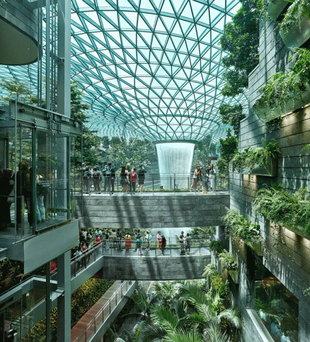 Safdie Architects-designed Changi Airport Jewel is enclosed by a